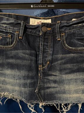 Hollister Dark Indigo Distressed Denim Mini Skirt